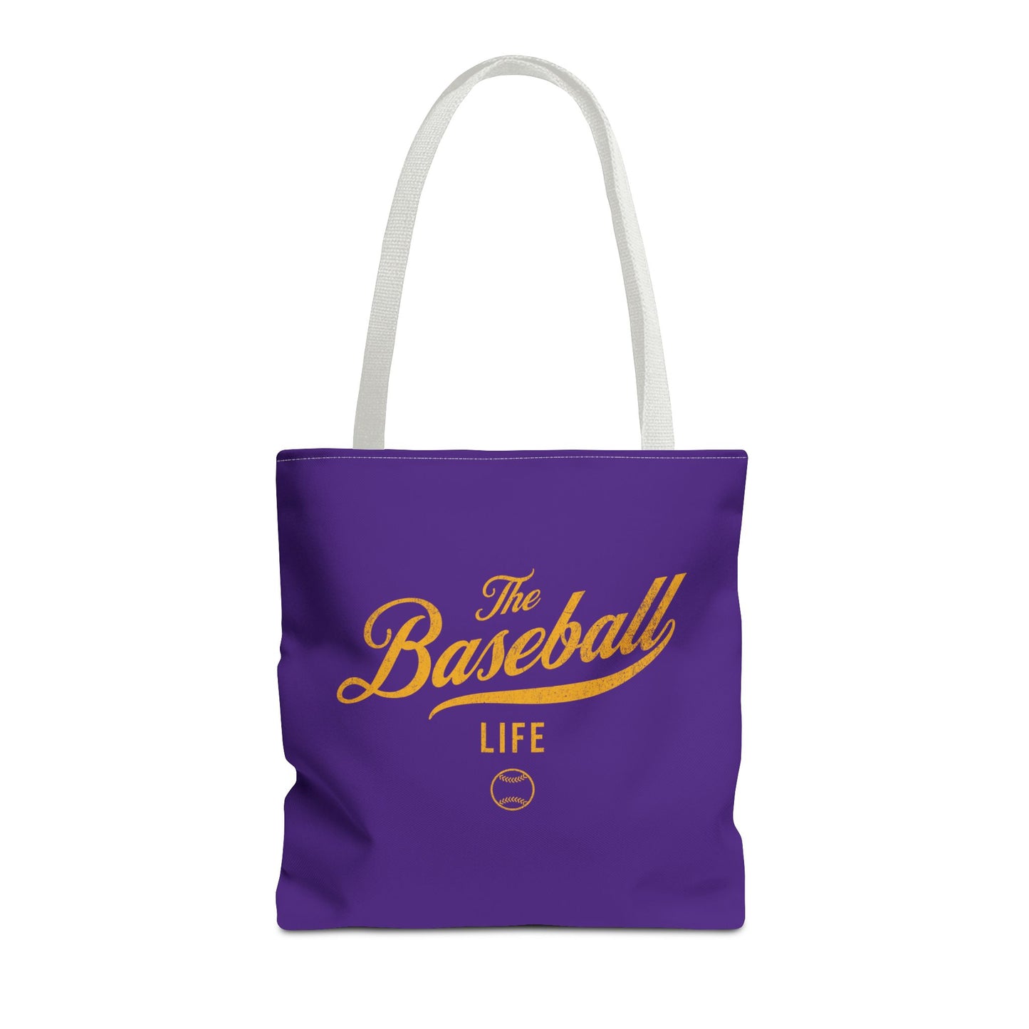 The Baseball Life Tote Bag_Purple w Yellow Gold Print