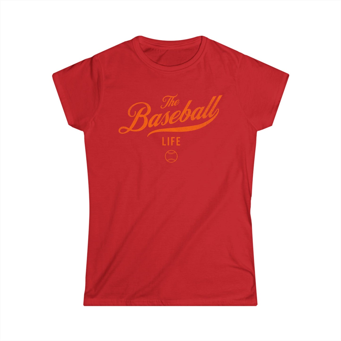 The Baseball Life Classic Script Tee_Women's_Orange Print