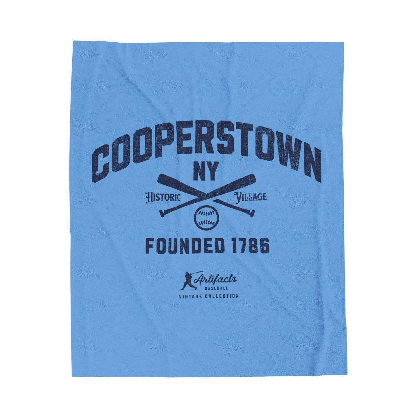 Velveteen Plush Blanket_Artifacts Baseball Collection_Cooperstown NY_Carolina Blue
