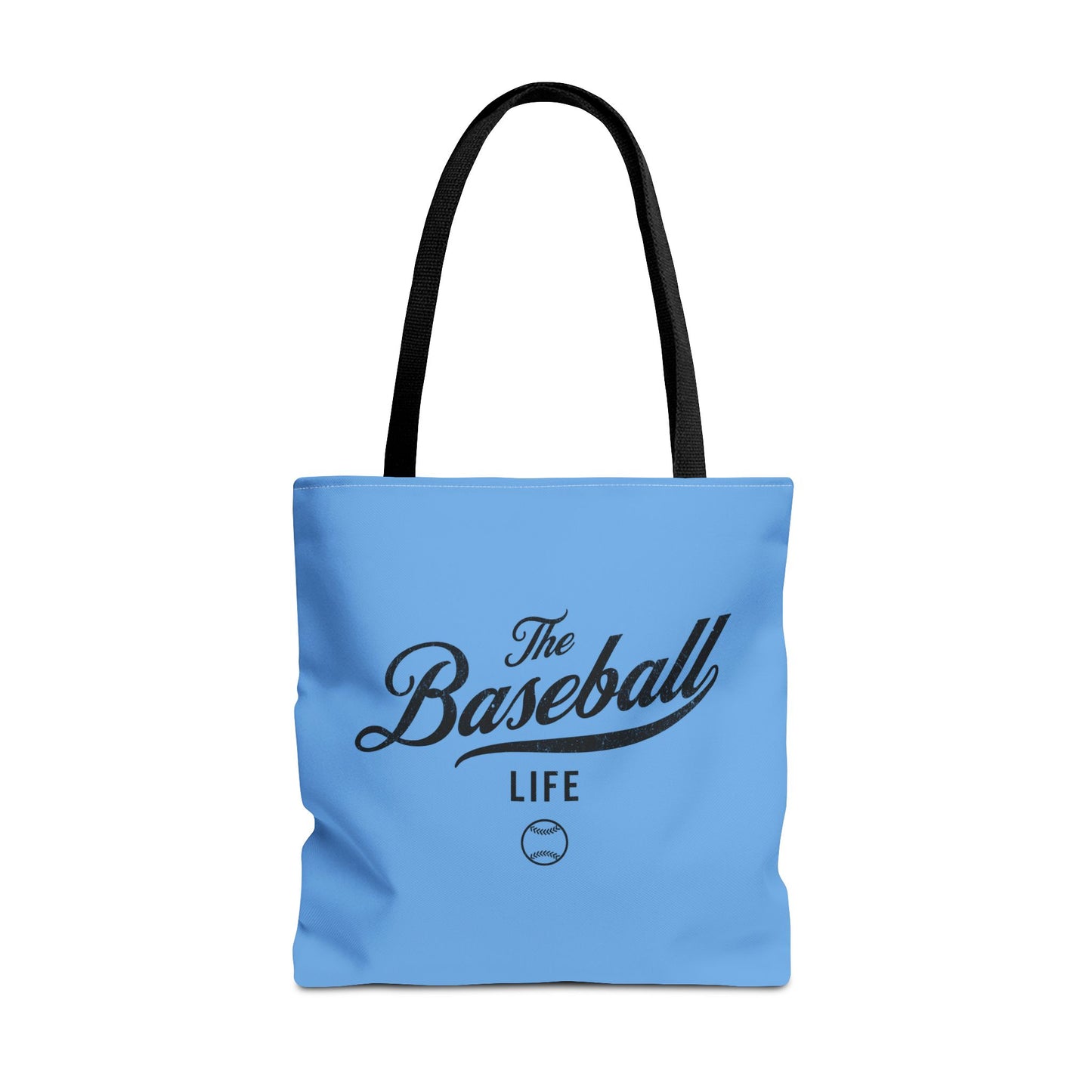 The Baseball Life Tote Bag_Carolina Blue w Black Print
