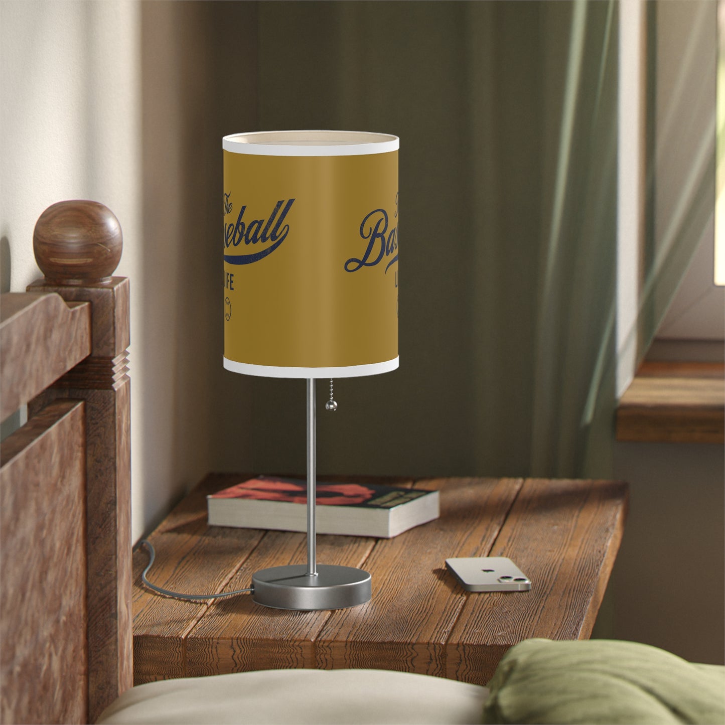 Table Lamp_Old Gold w Navy Print