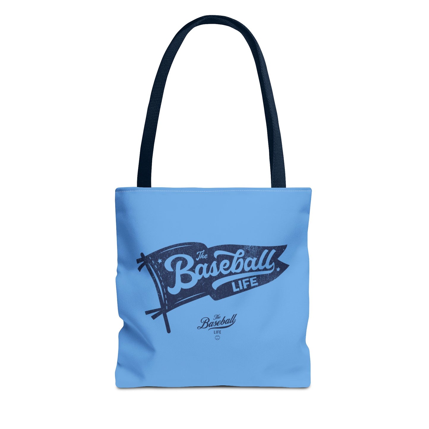 Vintage Pennant Tote Bag_Navy Print on Carolina Blue