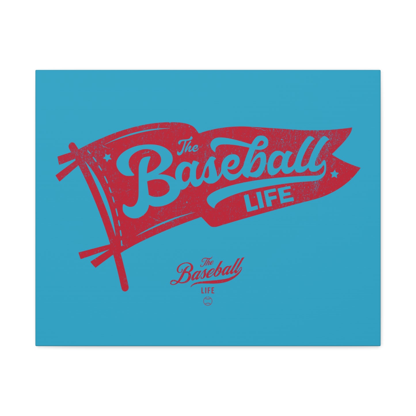 Classic Pennant Wall Art Canvas_Red Print on Turquoise