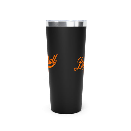 The Baseball Life 22oz Insulated Travel Tumbler_Black w Orange Print