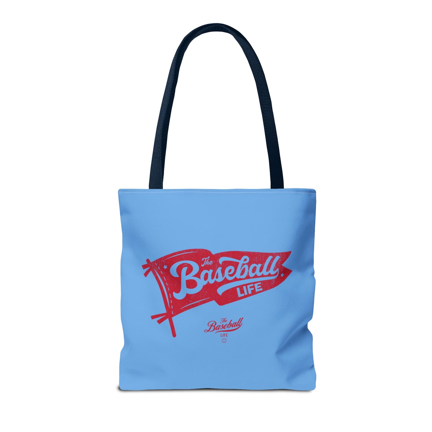 Vintage Pennant Tote Bag_Red Print on Carolina Blue
