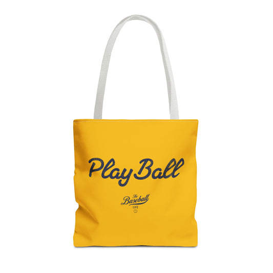 Play Ball Tote Bag_Yellow Gold with Navy Print