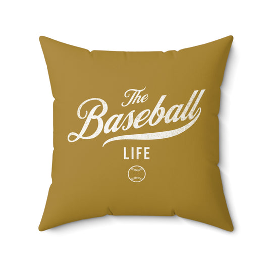 The Baseball Life Accent Pillow_Old Gold w White Print