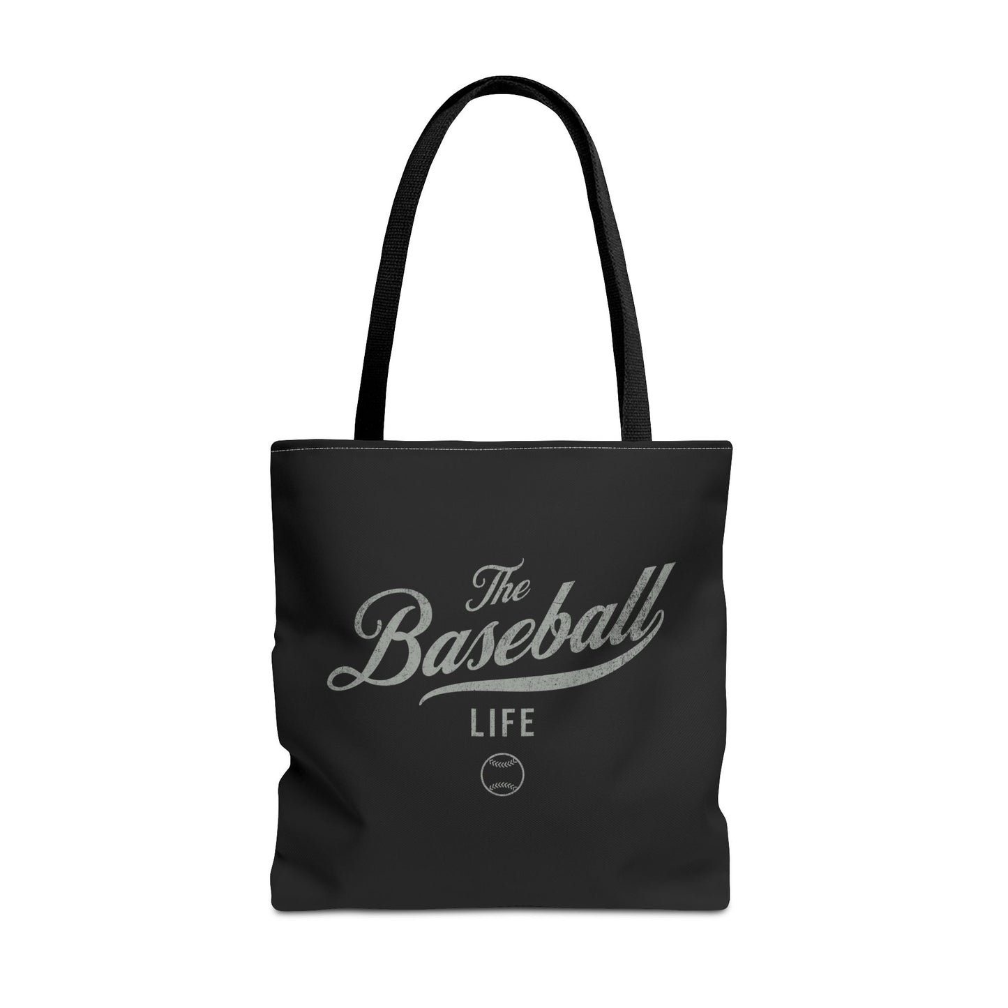 The Baseball Life Tote Bag_Black w Silver Gray Print