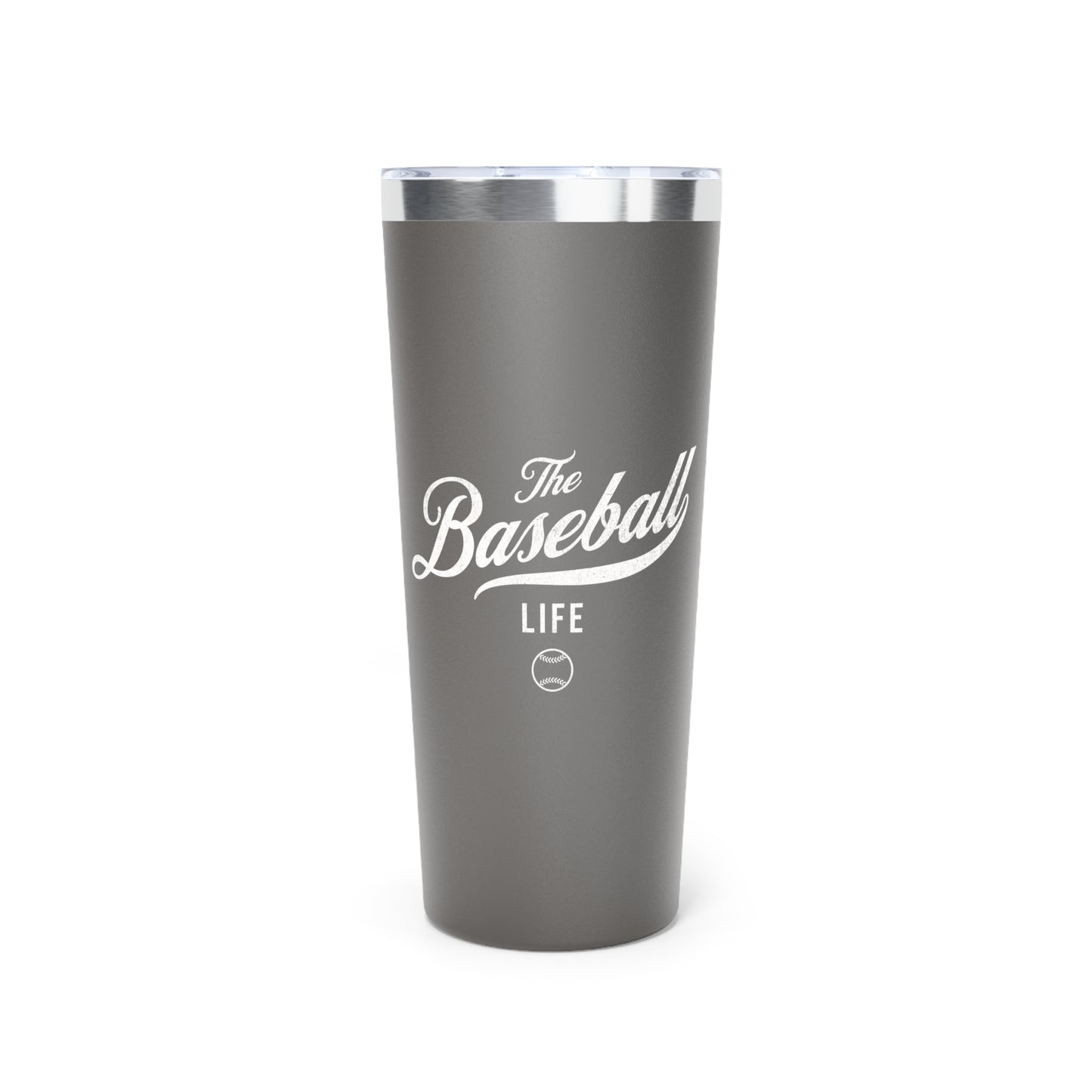 The Baseball Life 22oz Insulated Travel Tumbler_Gray w White Print