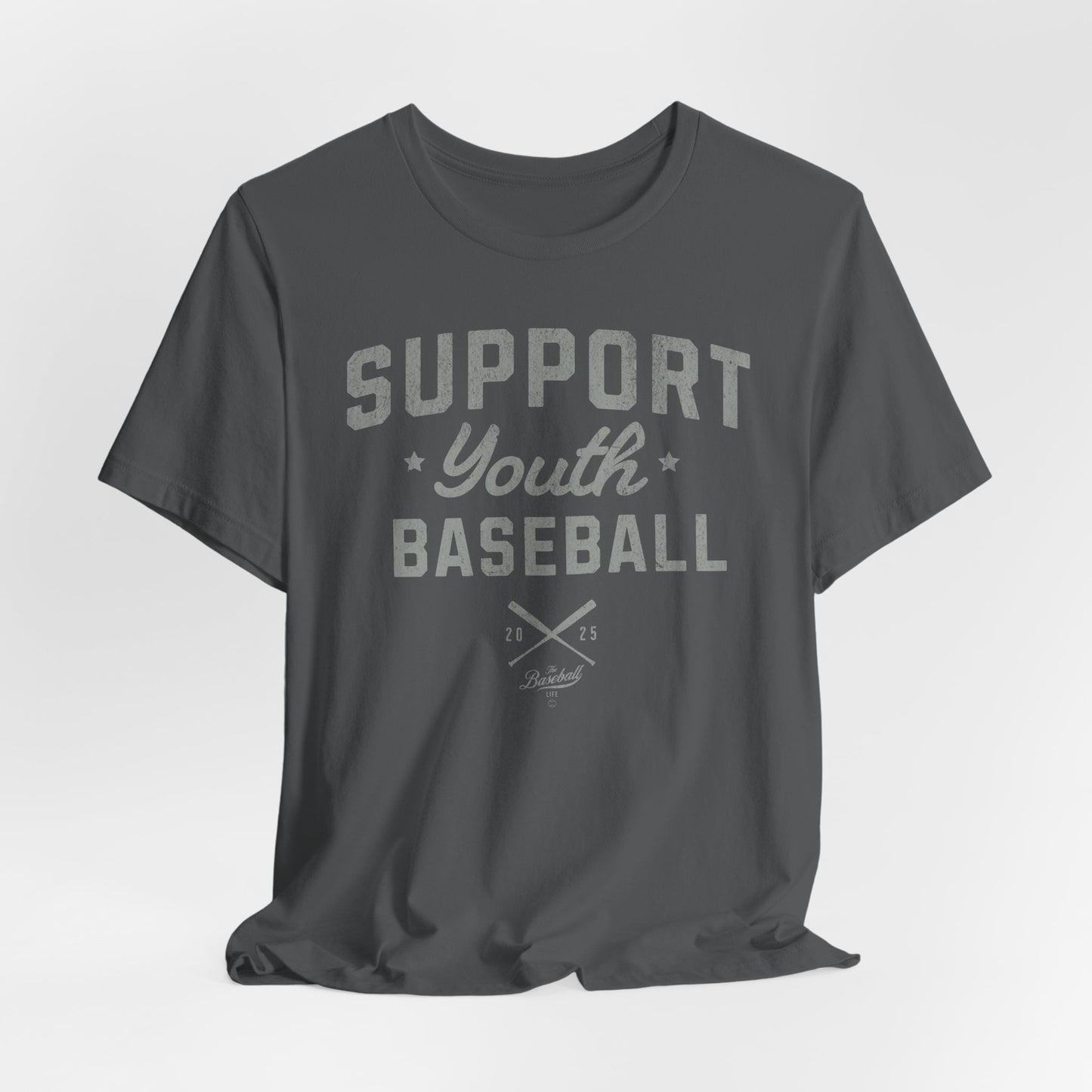 Support Youth Baseball_Silver Gray Print T-Shirt