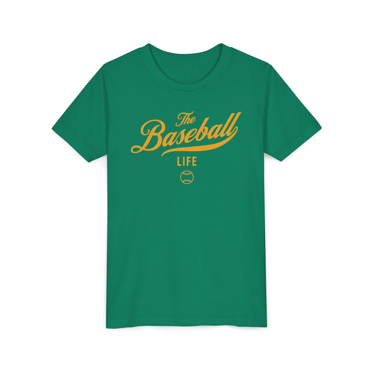Youth The Baseball Life Classic Script T-Shirt_Yellow Gold Print