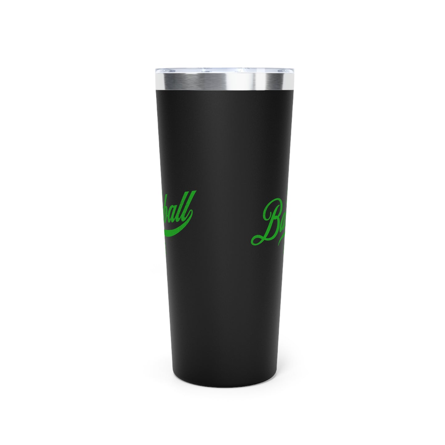 The Baseball Life 22oz Insulated Travel Tumbler_Black w Green Print