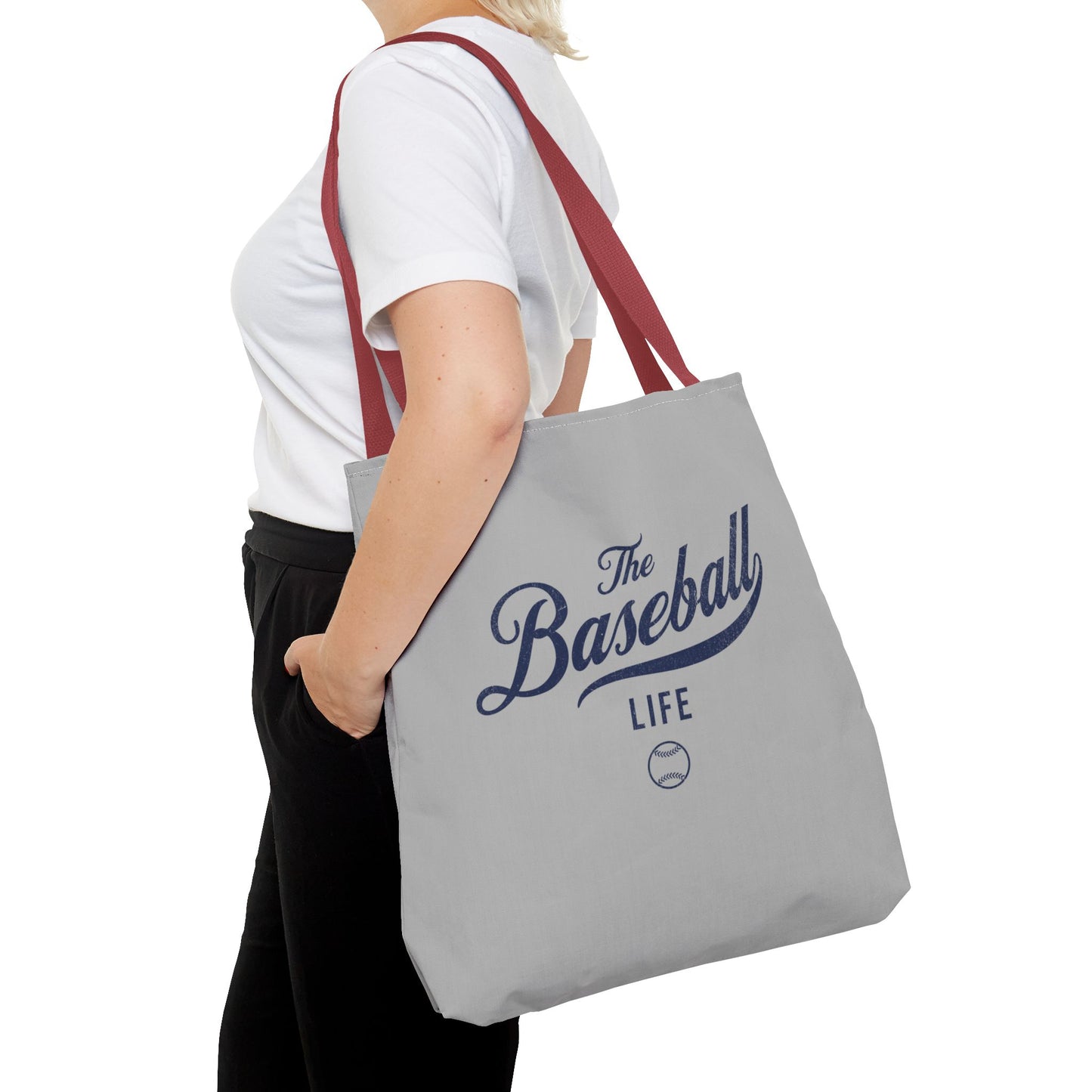 The Baseball Life Tote Bag_Gray w Navy Print
