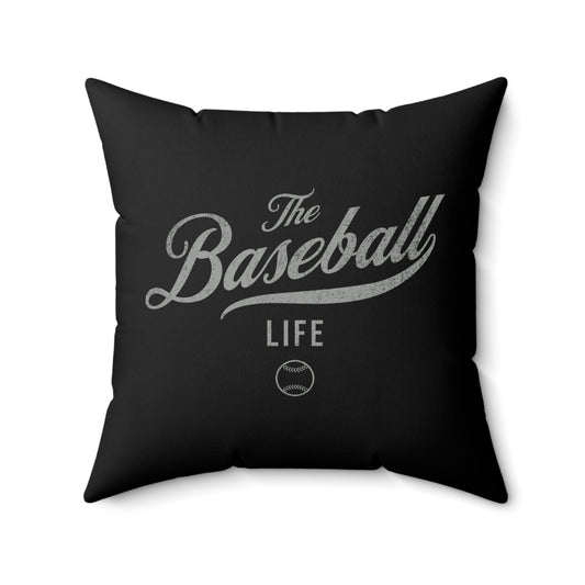 The Baseball Life Accent Pillow_Black w Silver Gray Print