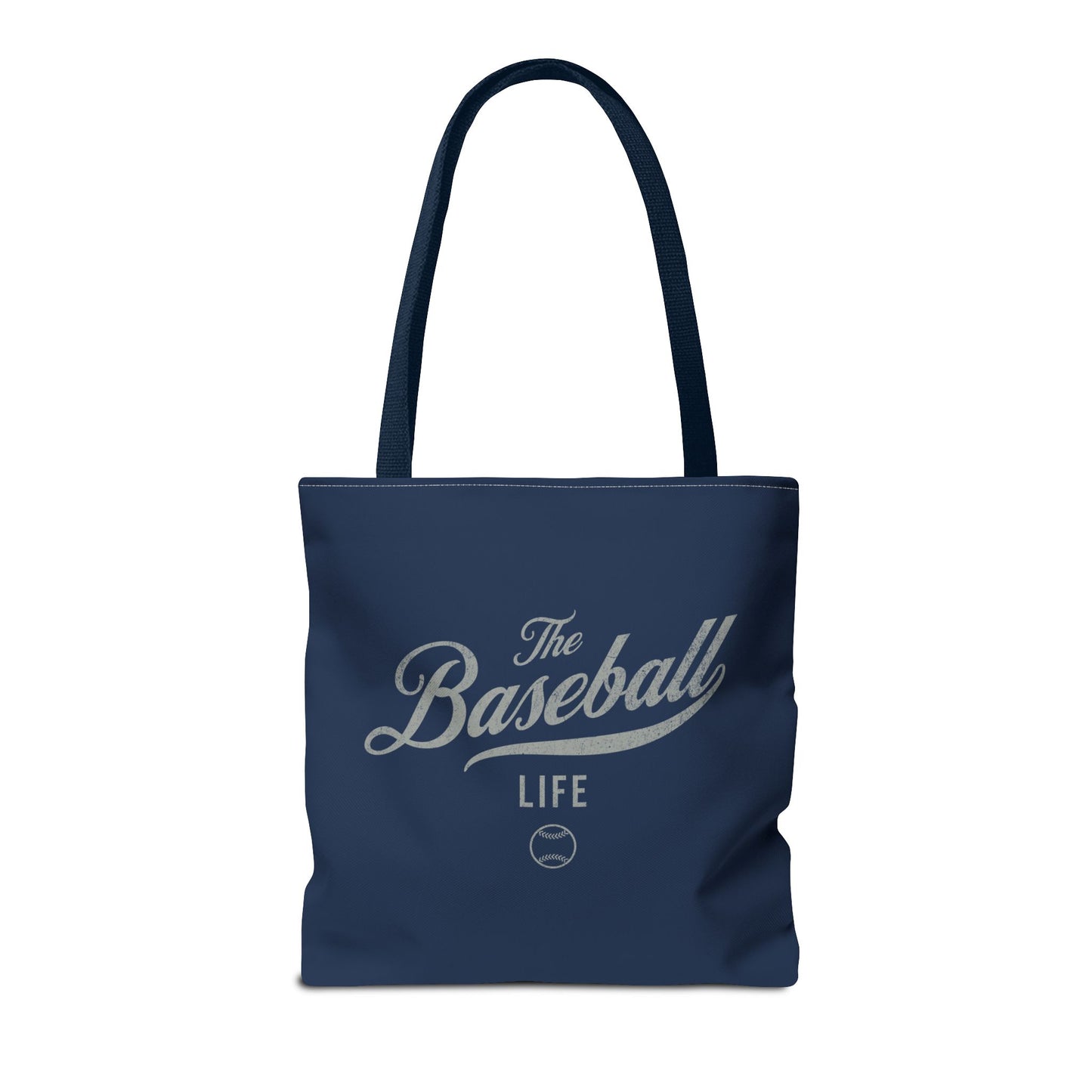The Baseball Life Tote Bag_Navy w Silver Gray Print