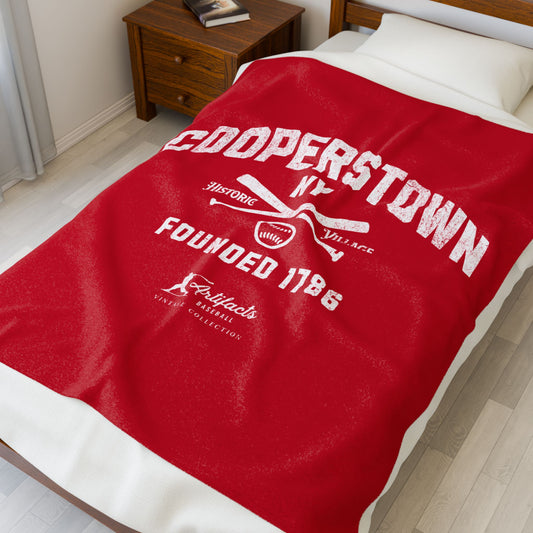 Velveteen Plush Blanket_Artifacts Baseball Collection_Cooperstown NY_Red