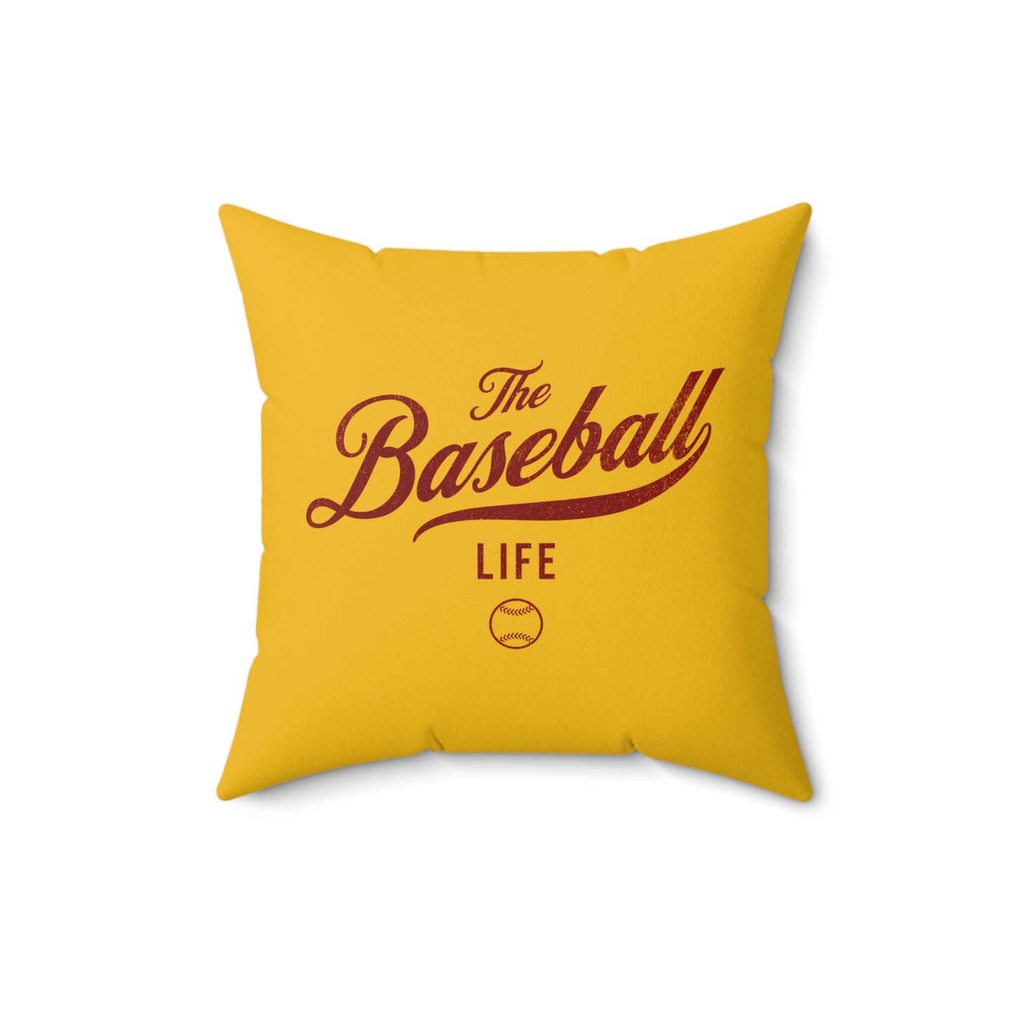 The Baseball Life Accent Pillow_Yellow Gold w Maroon Print