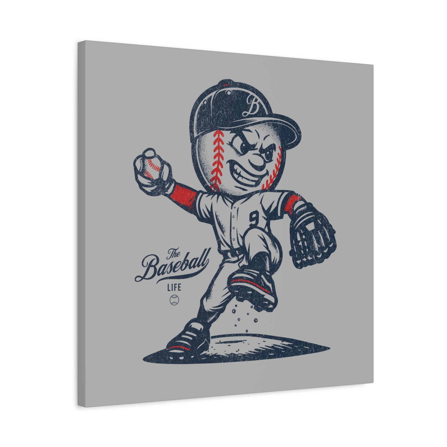 Mr. Baseball Mascot Pitching Wall Art Canvas