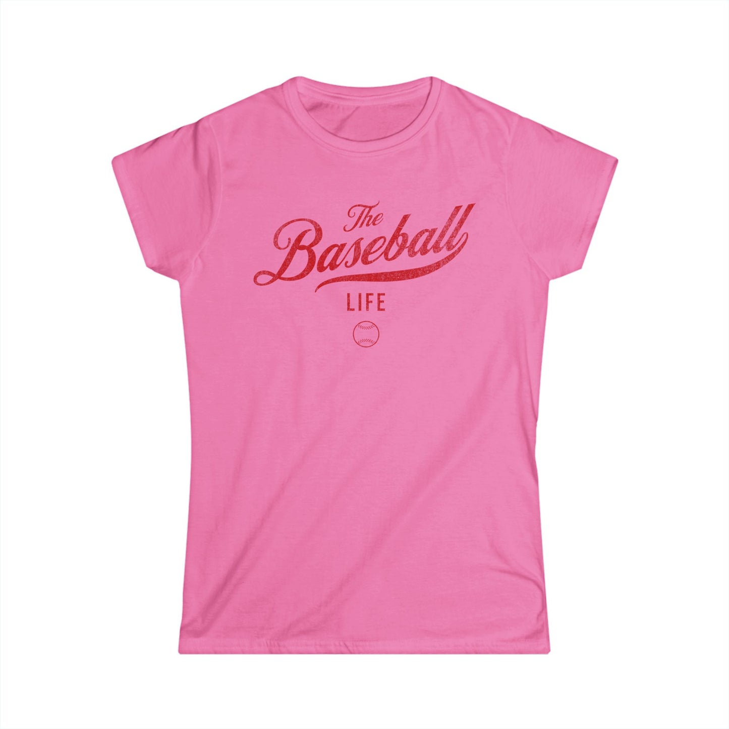 The Baseball Life Classic Script Tee_Women's_Red Print