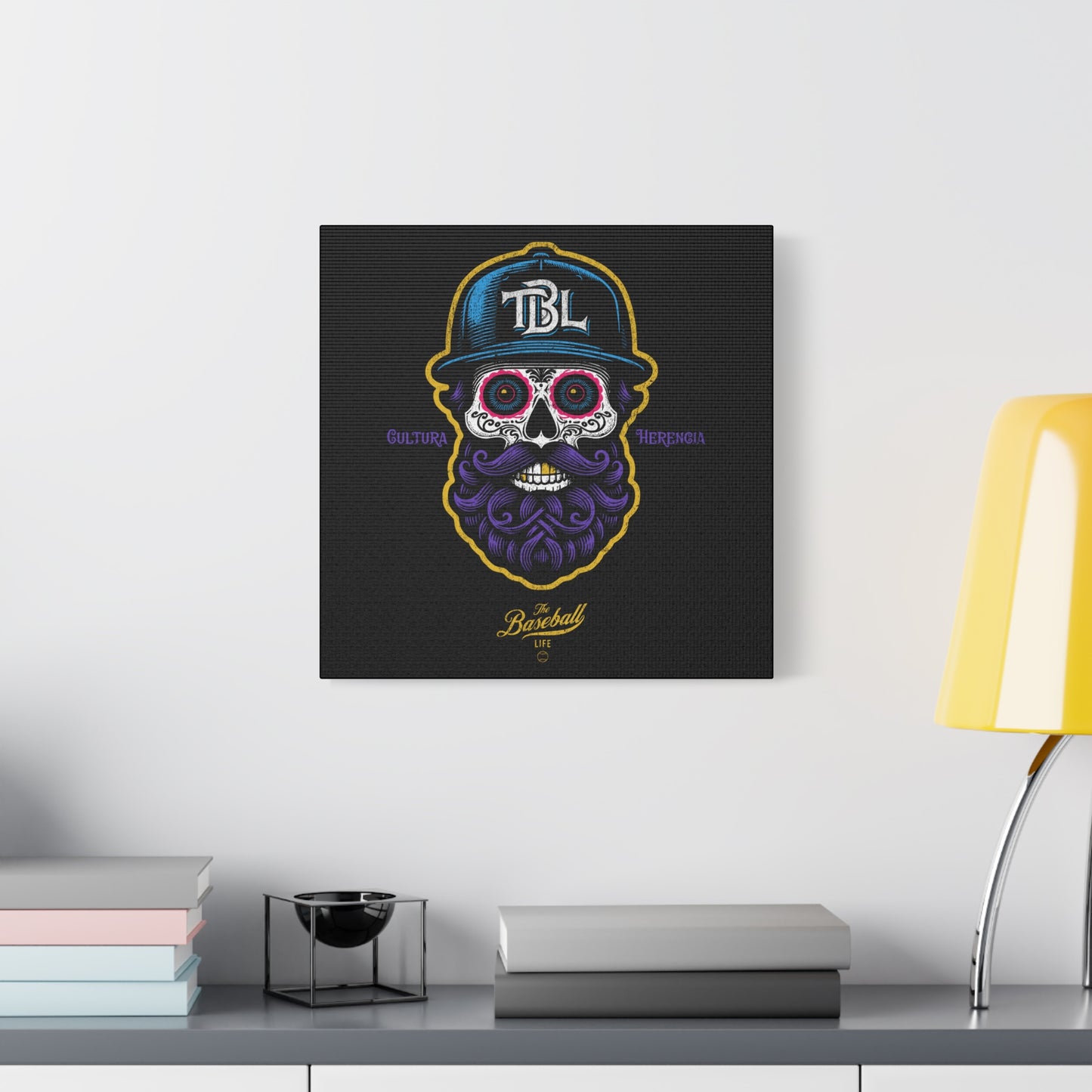 Beisbol Sugar Skull Series_Player 2 Wall Art Canvas_Black
