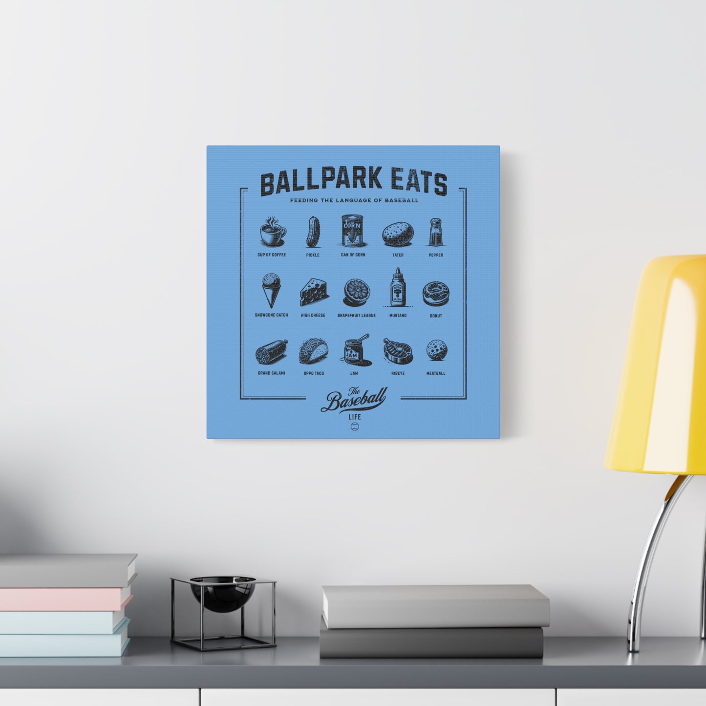 Ballpark Eats_Feeding the Language of Baseball Wall Art Canvas_Carolina Blue