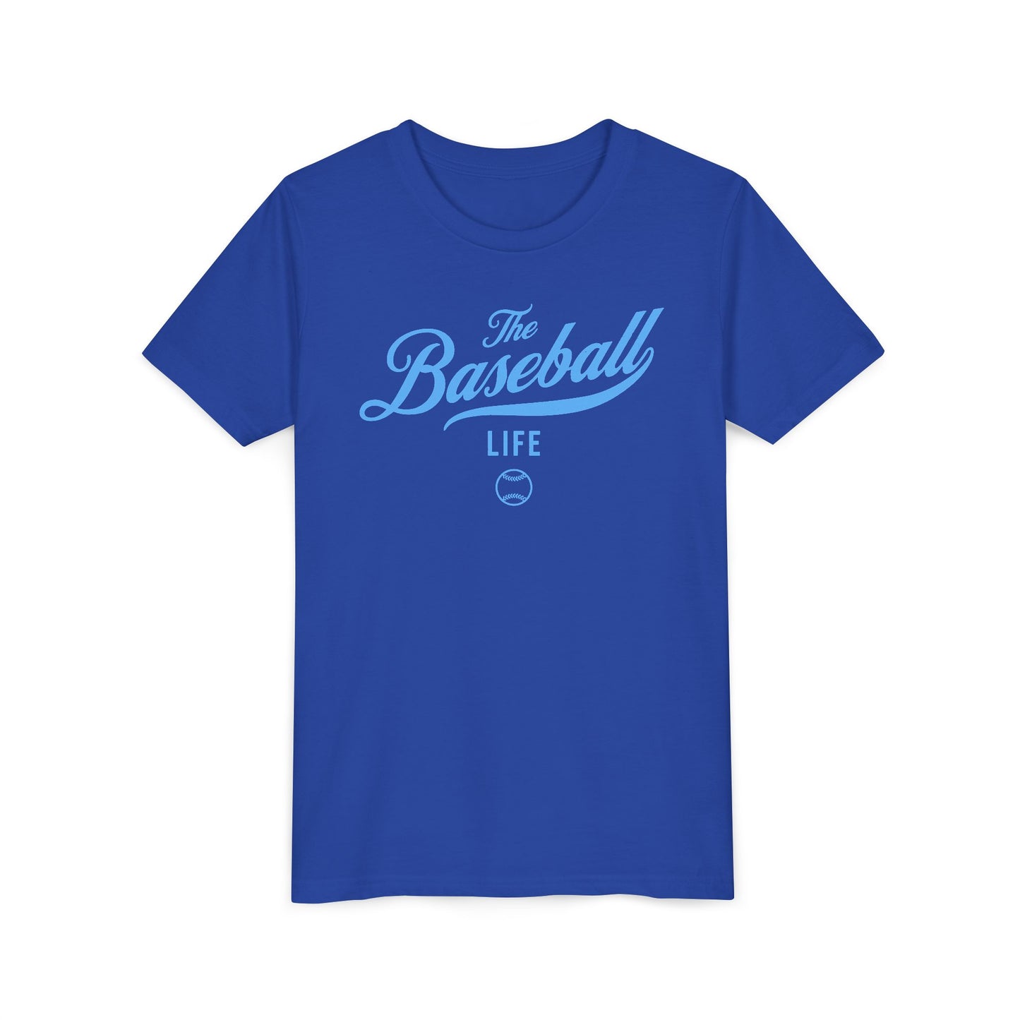 Youth The Baseball Life Classic Script T-Shirt_Carolina Blue Print