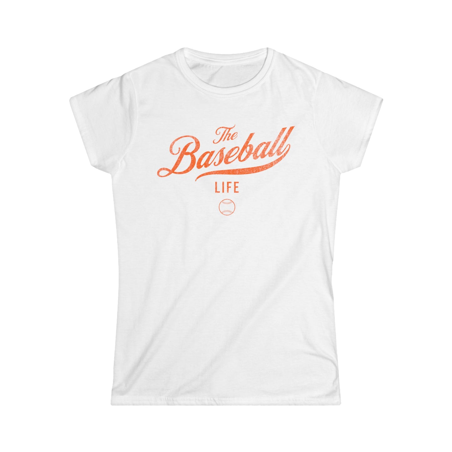 The Baseball Life Classic Script Tee_Women's_Orange Print