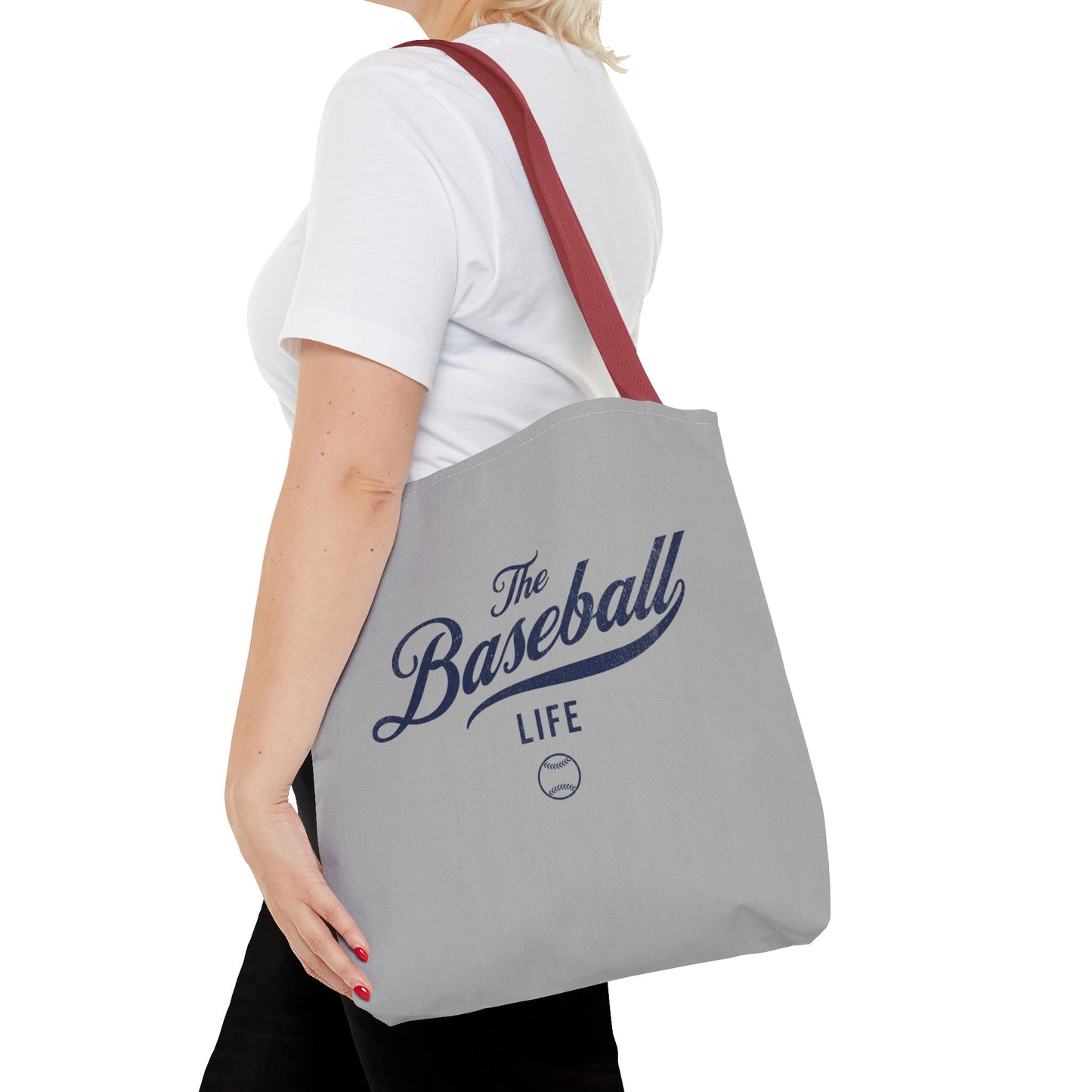 The Baseball Life Tote Bag_Gray w Navy Print