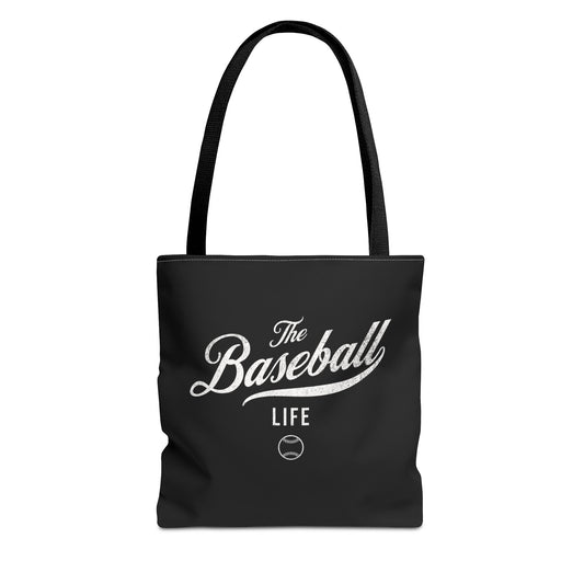 The Baseball Life Tote Bag_Black w White Print