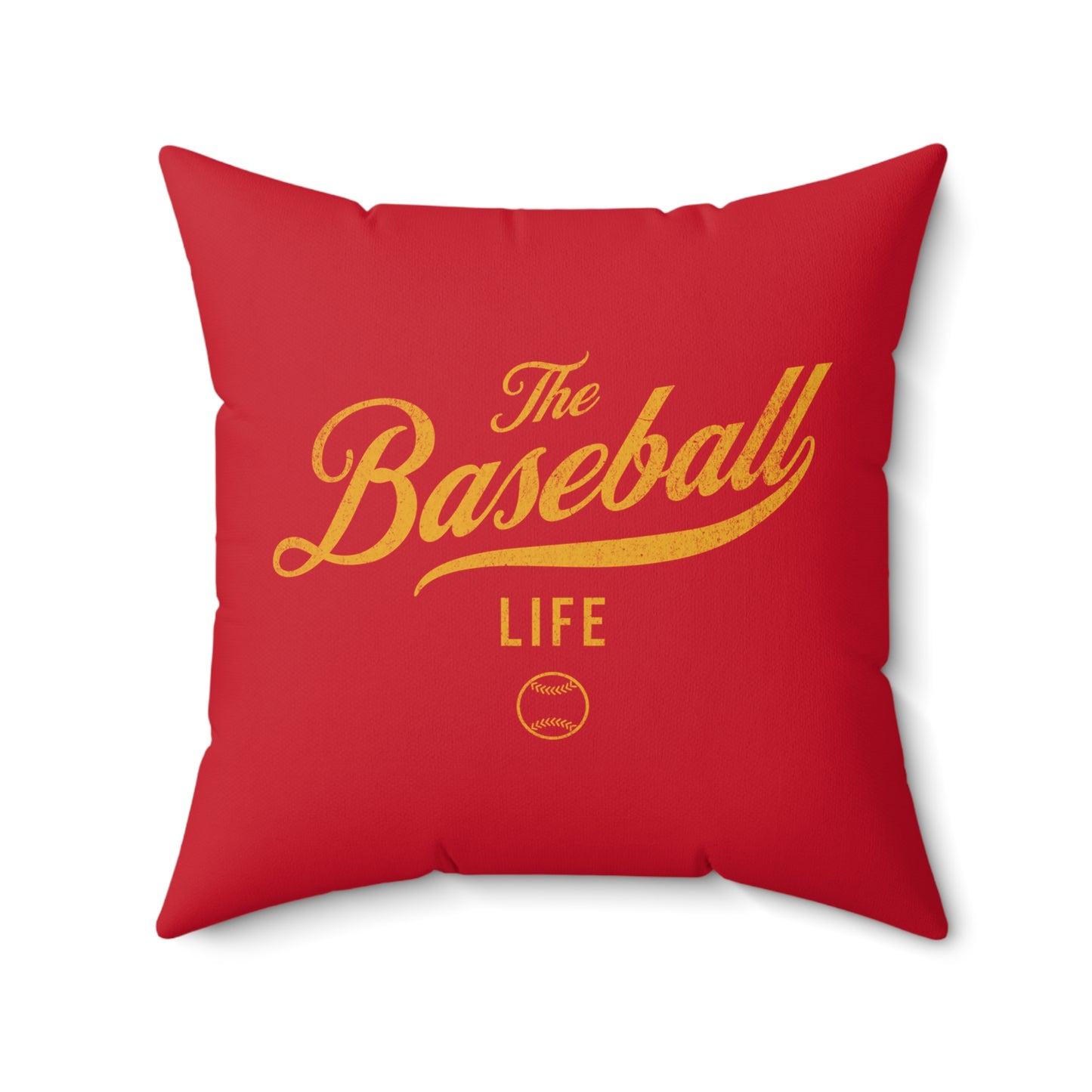 The Baseball Life Accent Pillow_Red w Yellow Print