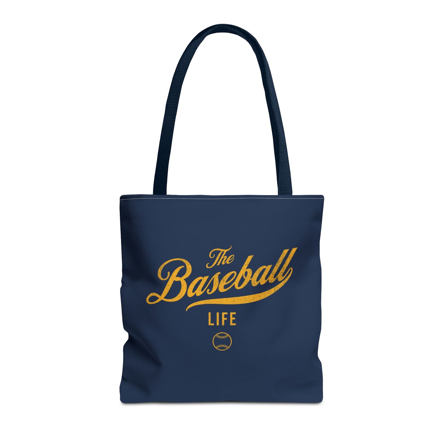 The Baseball Life Tote Bag_Navy w Yellow Gold Print
