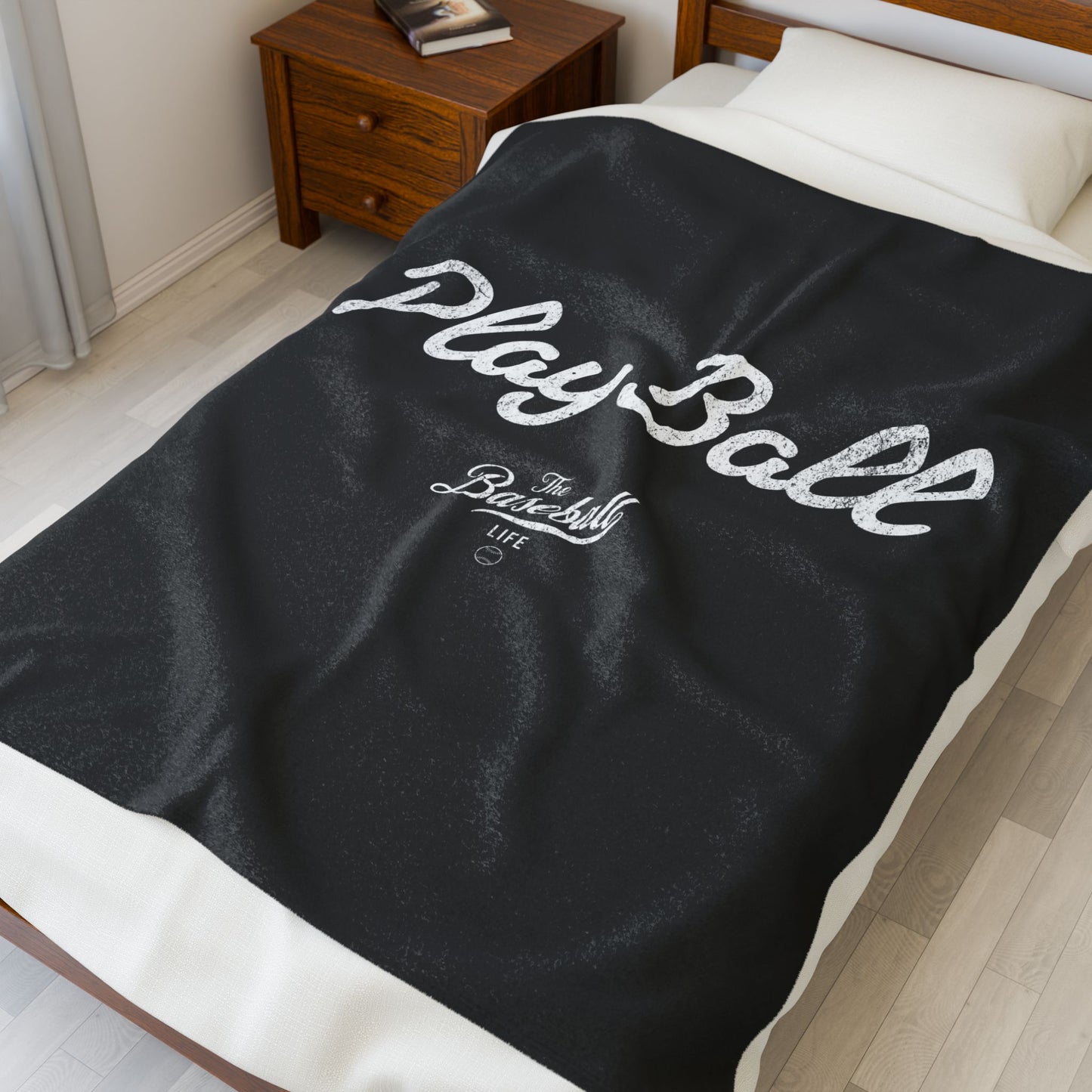 Velveteen Plush Blanket_Play Ball_Black