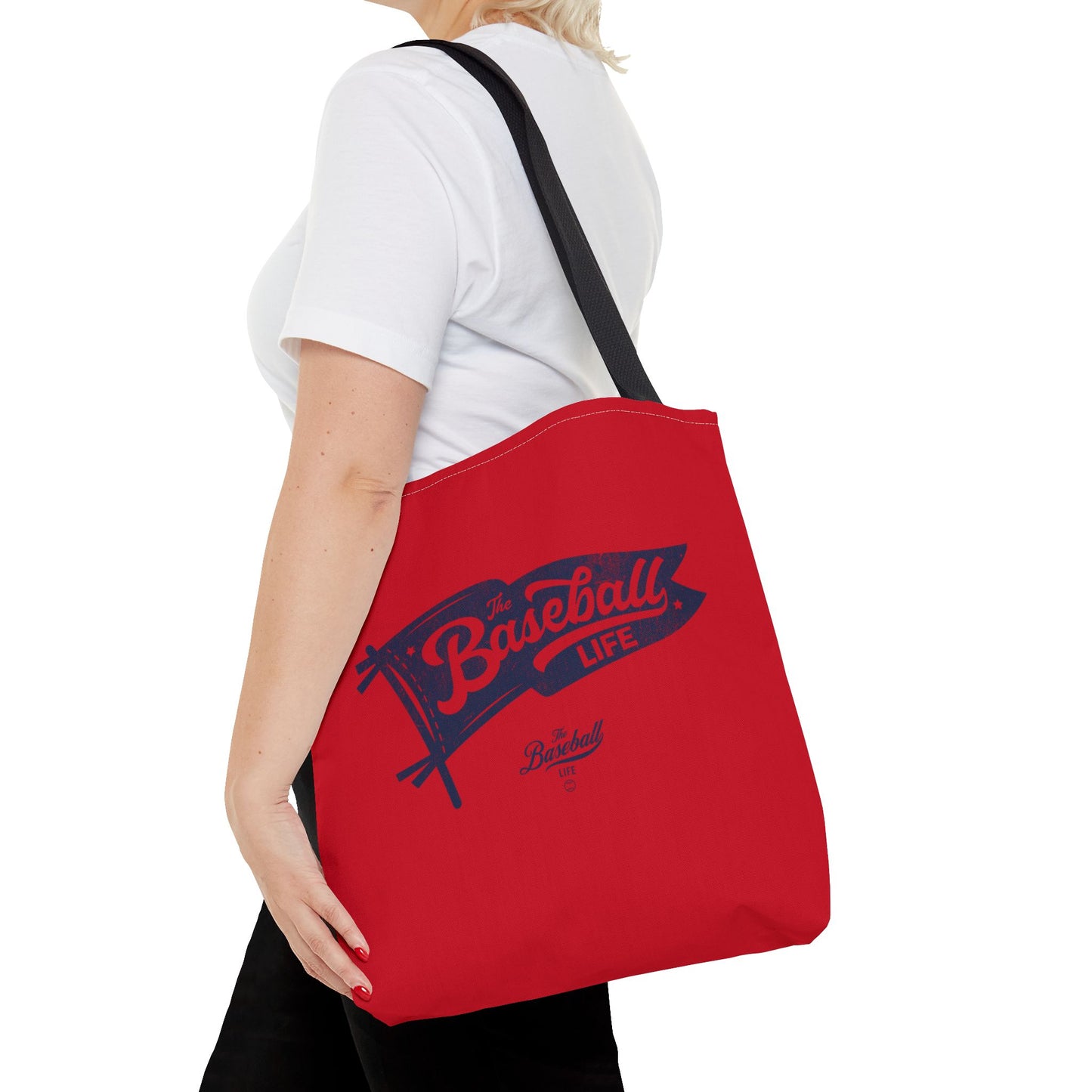 Vintage Pennant Tote Bag_Navy Print on Red