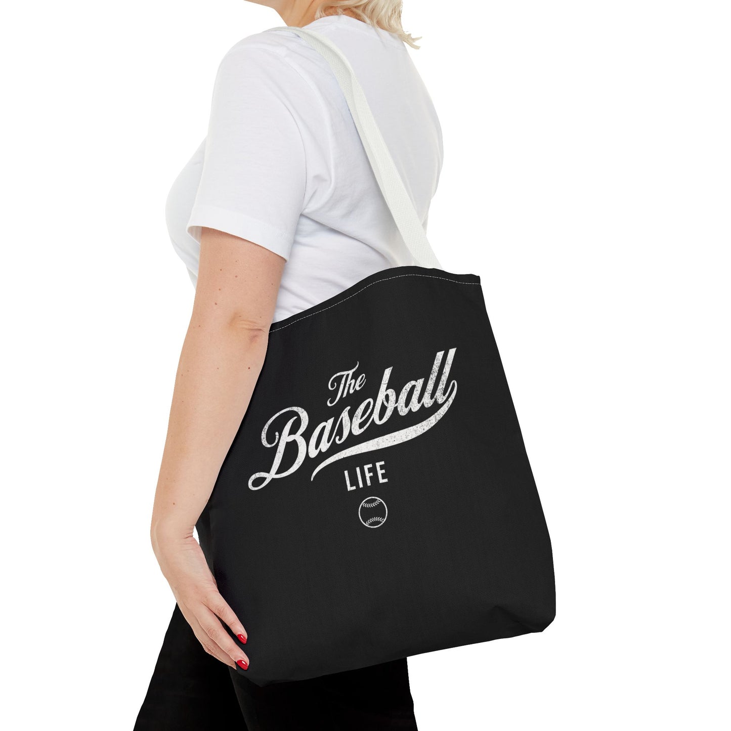 The Baseball Life Tote Bag_Black w White Print