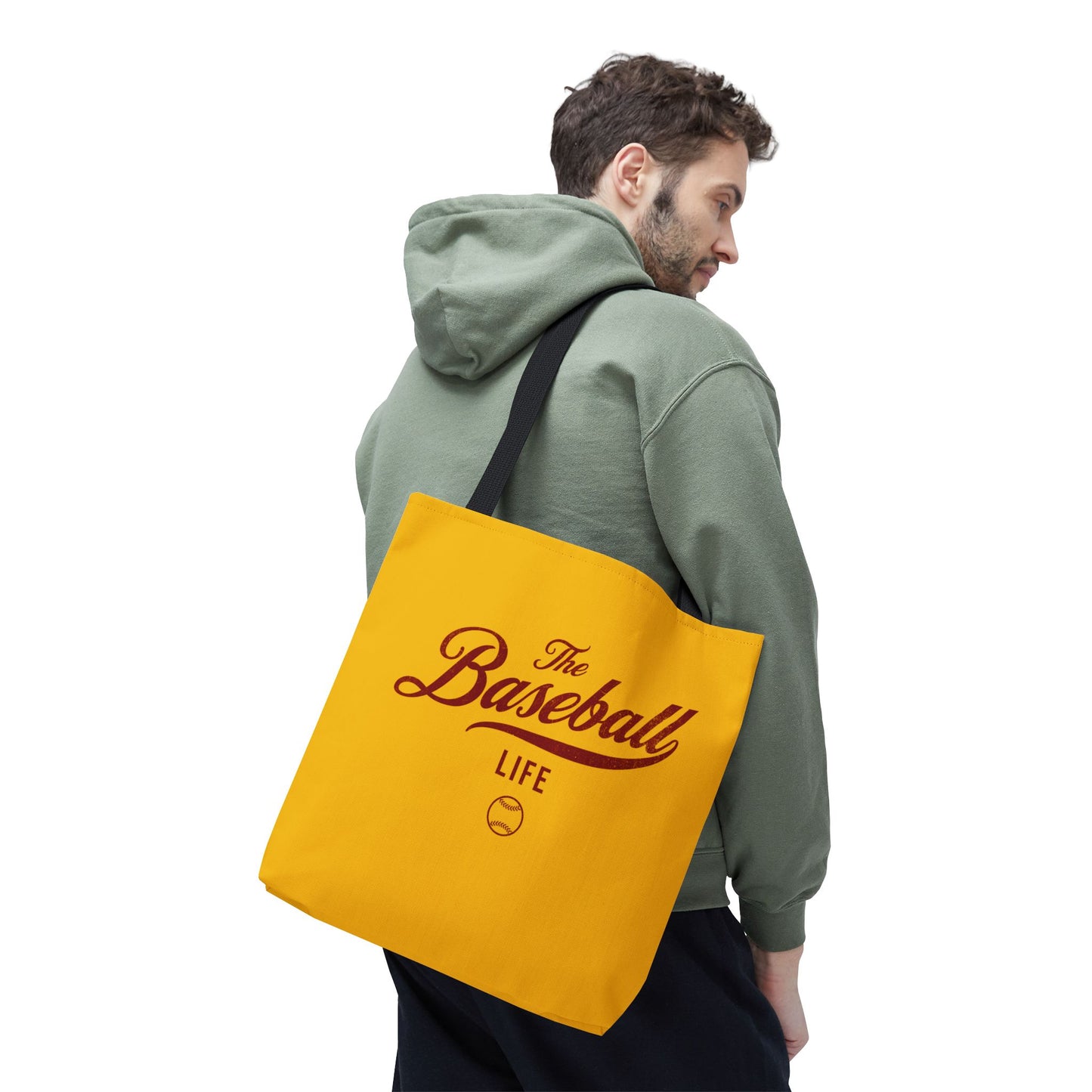 The Baseball Life Tote Bag_Yellow Gold w Maroon Print