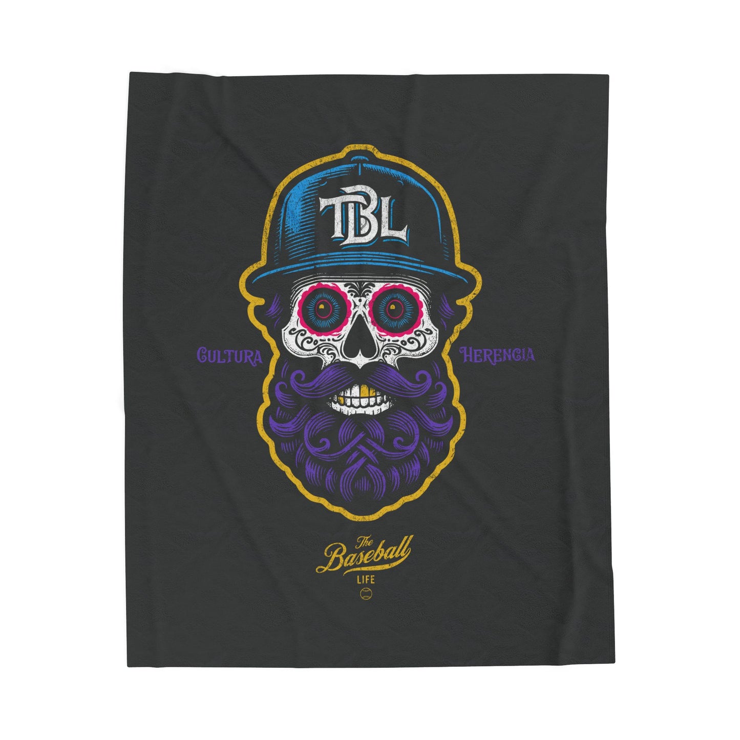Velveteen Plush Blanket_Beisbol Sugar Skull Series_Player 2_Dark Charcoal Gray
