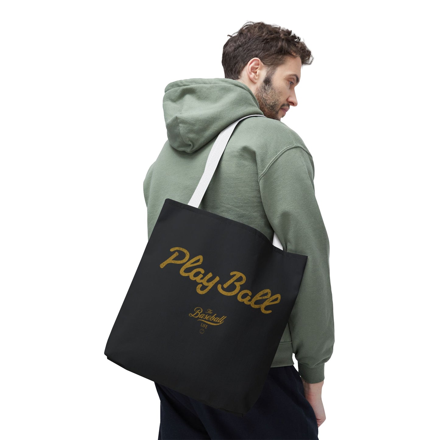 Play Ball Tote Bag_Black with Old Gold Print
