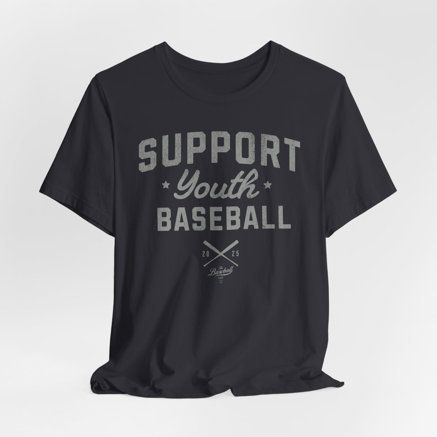 Support Youth Baseball_Silver Gray Print T-Shirt