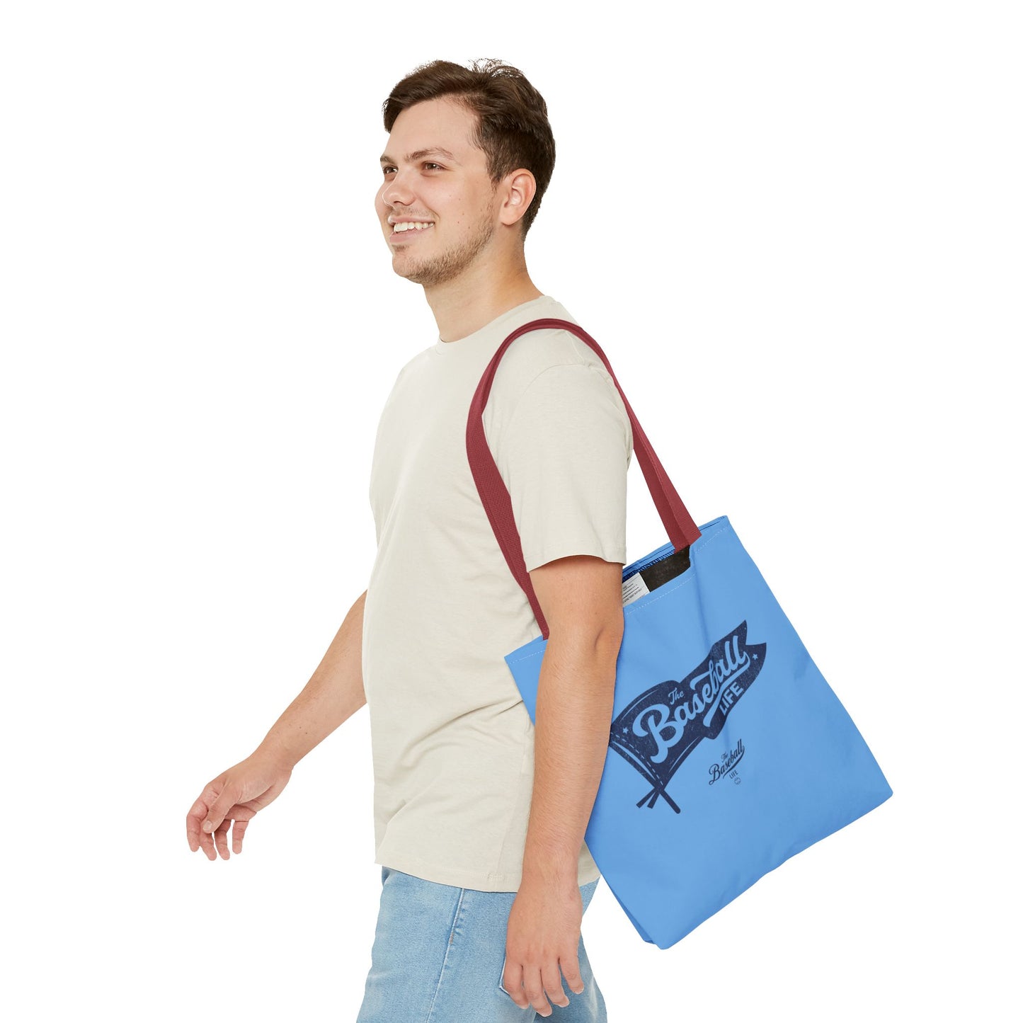 Vintage Pennant Tote Bag_Navy Print on Carolina Blue