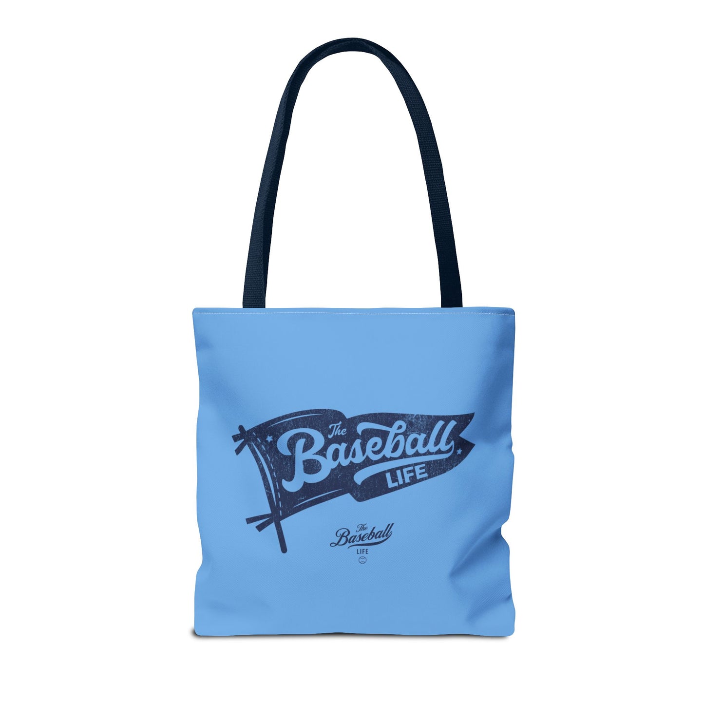 Vintage Pennant Tote Bag_Navy Print on Carolina Blue