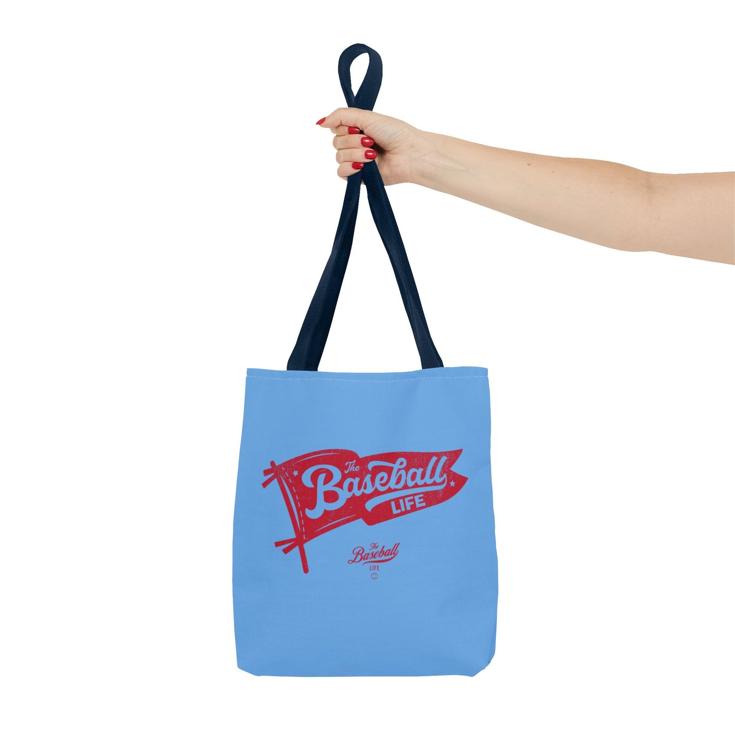 Vintage Pennant Tote Bag_Red Print on Carolina Blue