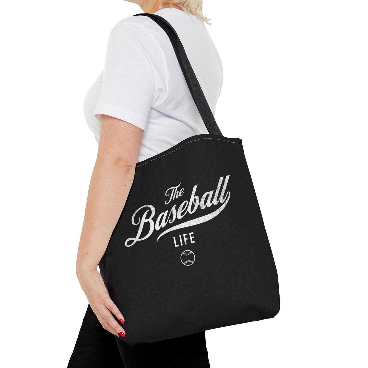 The Baseball Life Tote Bag_Black w White Print
