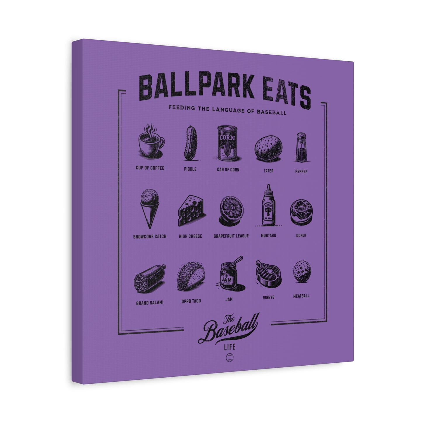 Ballpark Eats_Feeding the Language of Baseball Wall Art Canvas_Light Purple