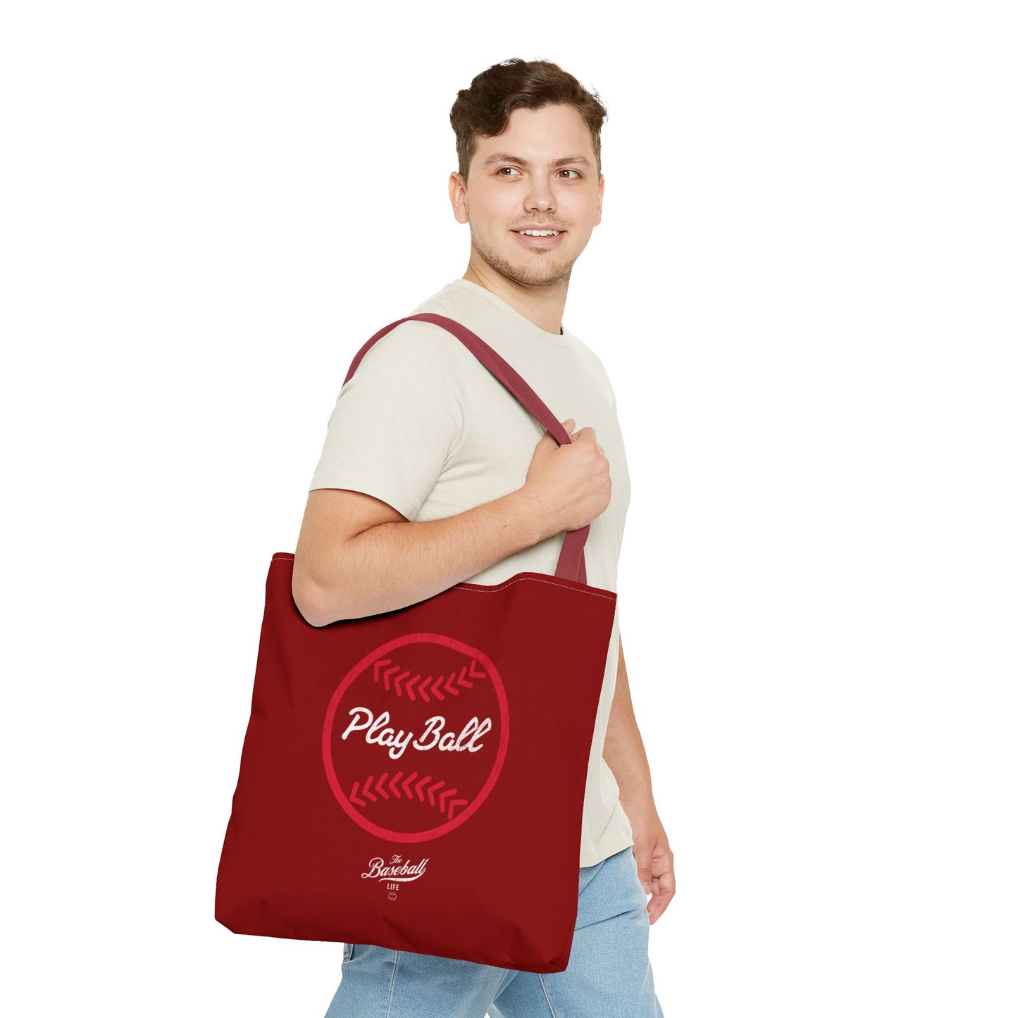 Baseball Icon Play Ball Tote Bag_Maroon