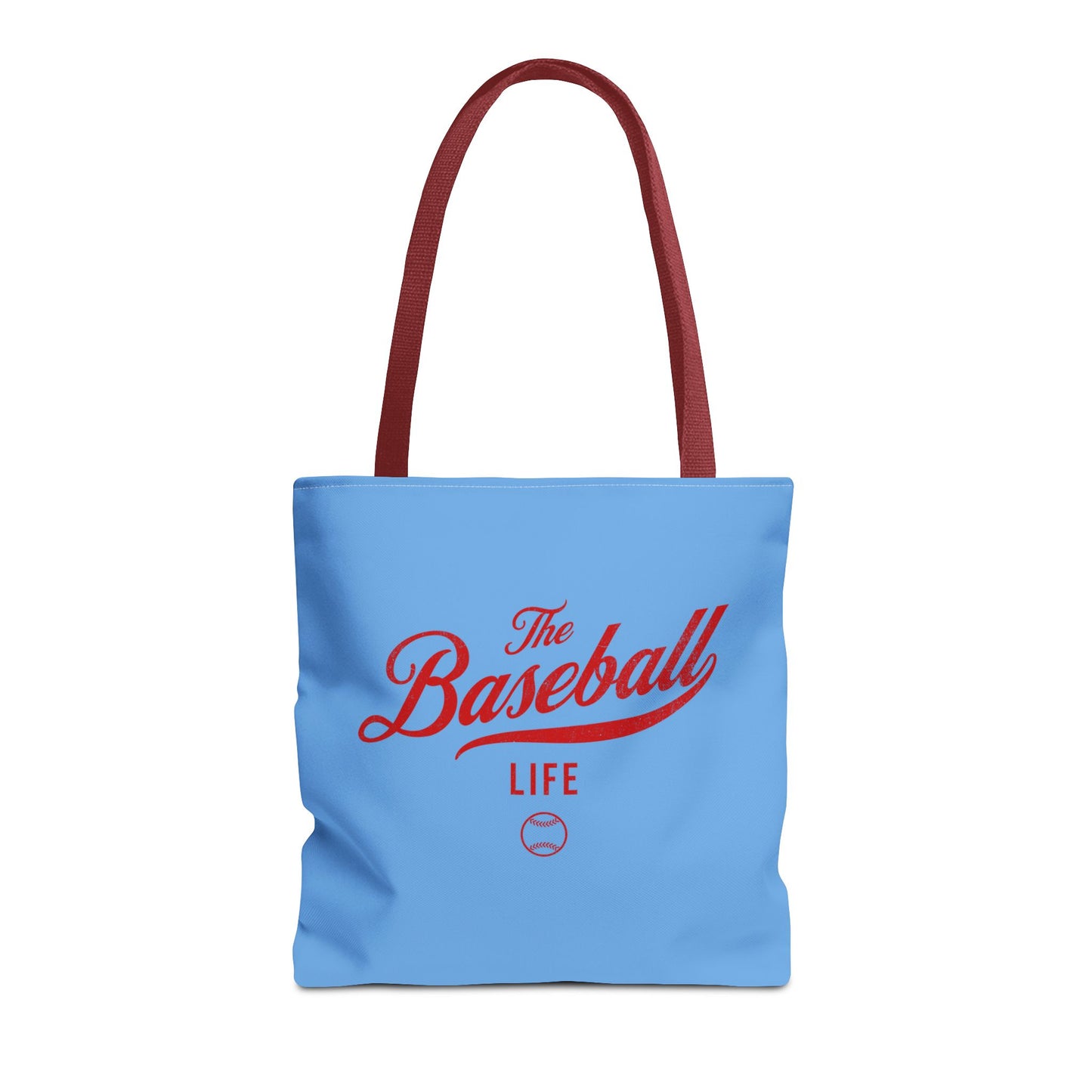 The Baseball Life Tote Bag_Carolina Blue w Red Print