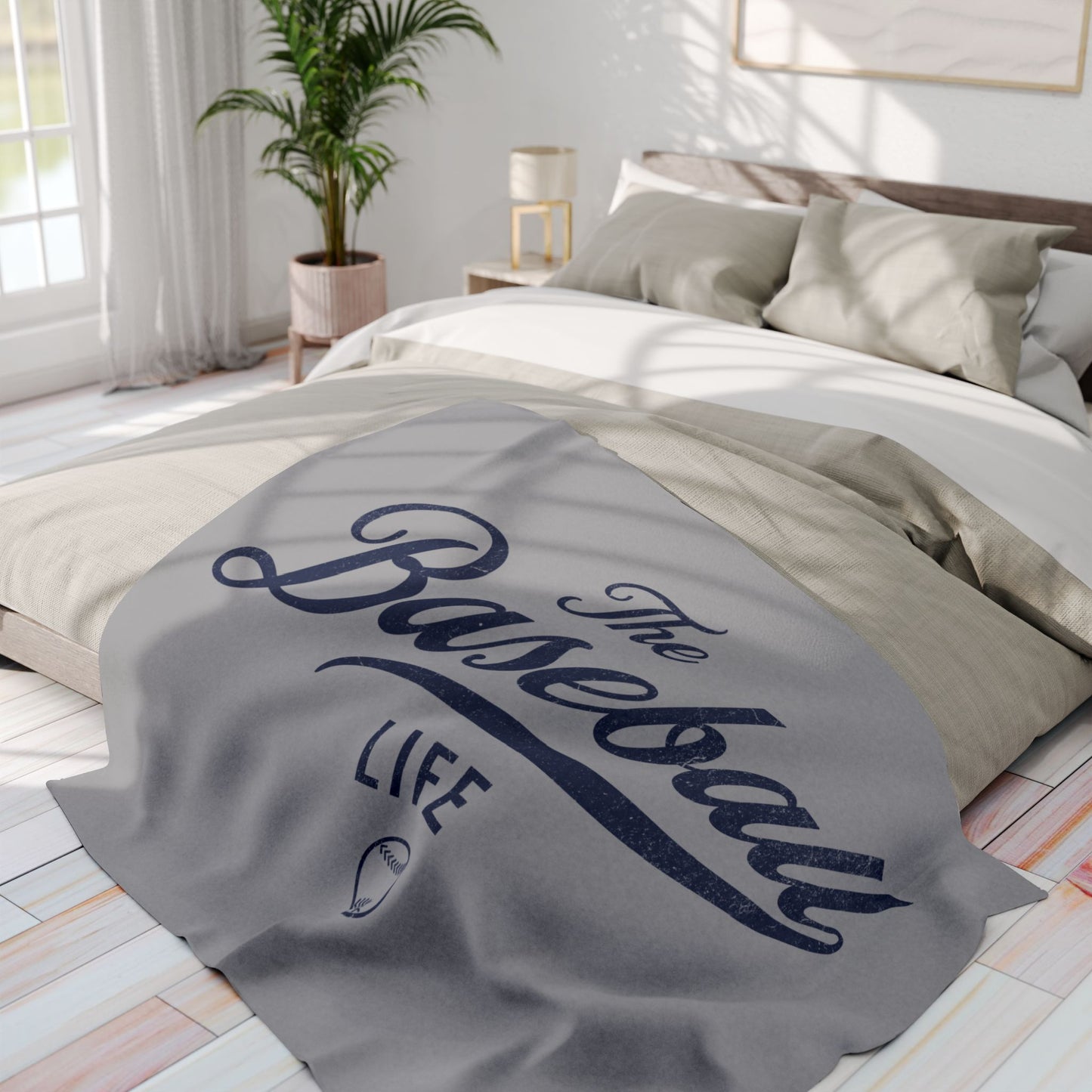 Fleece Blanket_Silver Gray w Navy Print