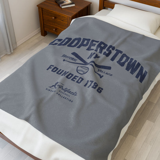 Velveteen Plush Blanket_Artifacts Baseball Collection_Cooperstown NY_Gray