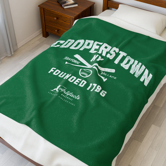 Velveteen Plush Blanket_Artifacts Baseball Collection_Cooperstown NY_Green