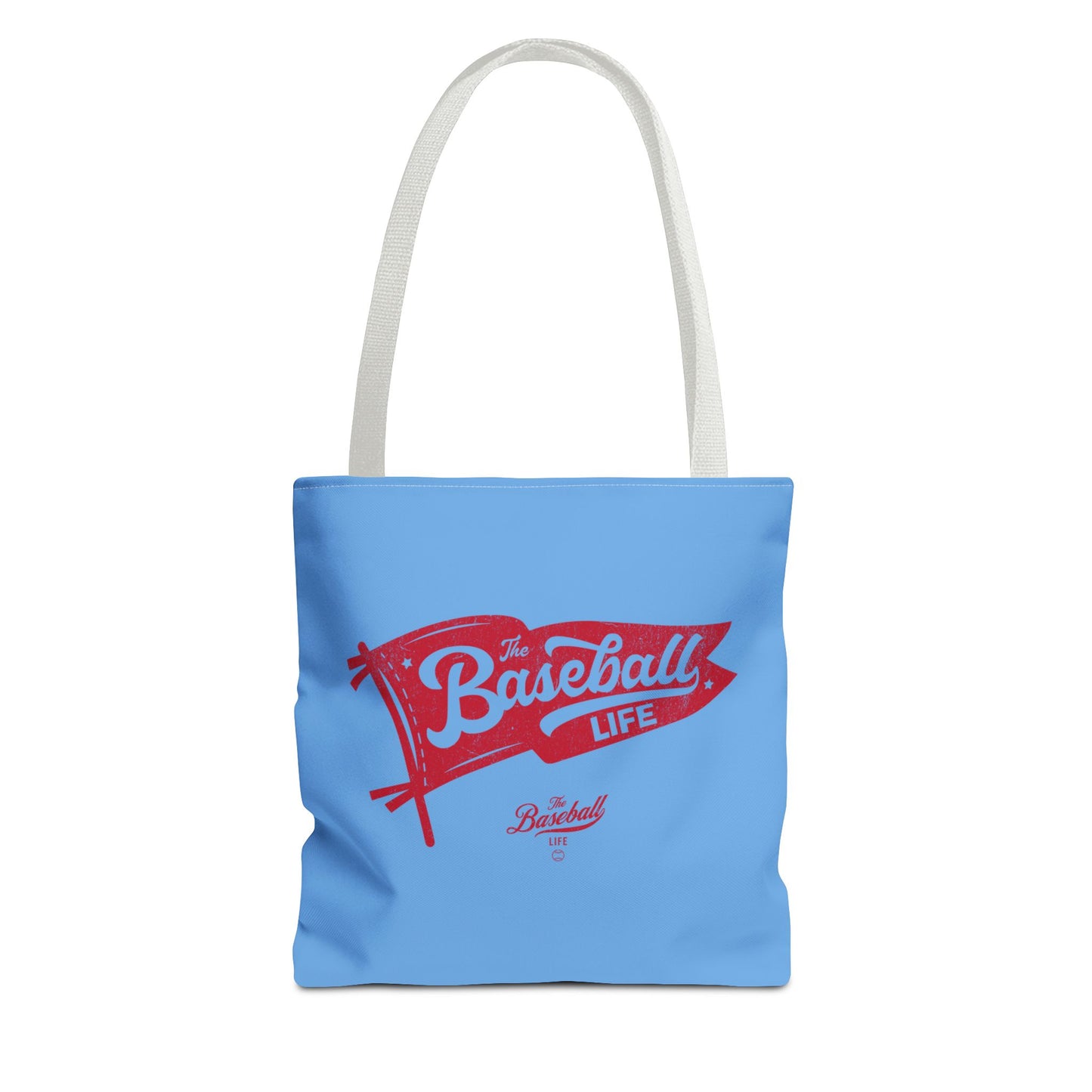 Vintage Pennant Tote Bag_Red Print on Carolina Blue