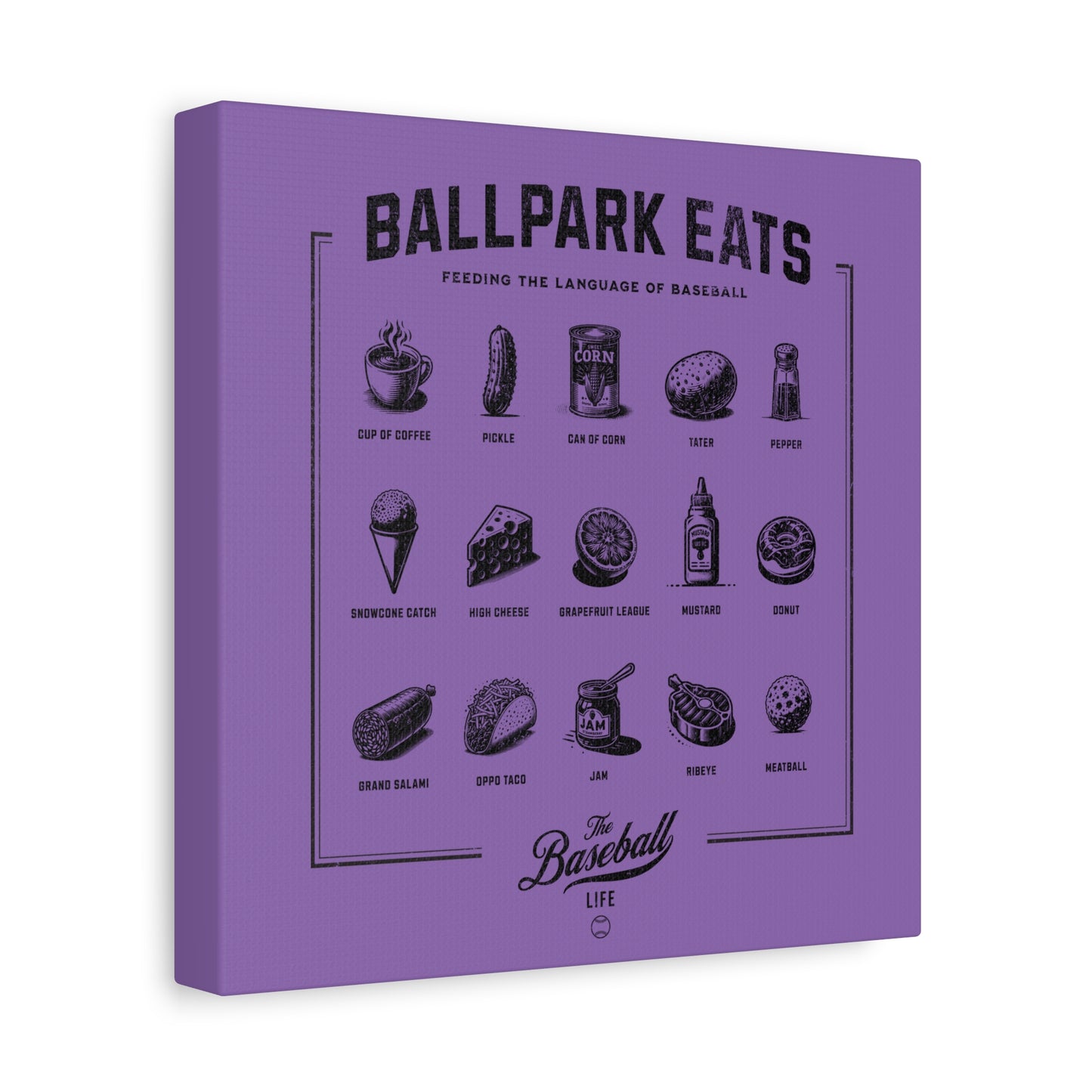 Ballpark Eats_Feeding the Language of Baseball Wall Art Canvas_Light Purple